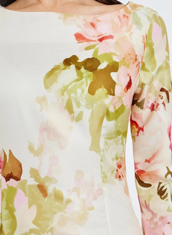 Styli Women Floral Bell Sleeves Bodycon Maxi Dress